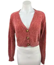 Urban Outfitters Red Velvet V Neck Button Up Cropped Cardigan Sweater Top Size M