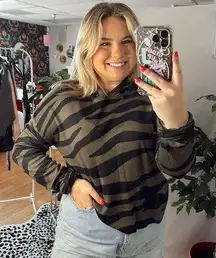 Anthropologie Kasia Zebra Print Pullover Hoodie Olive Size Small