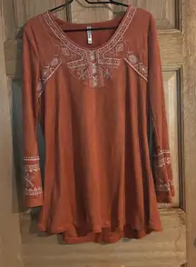 Women's‎ bohemian Rust Embroidered Long Sleeve dress size M