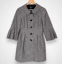 AB Studio Pleated Jacket Women Flared‎ Cropped 3/4 Bell Sleeve Button-Up Feminine Gray 8