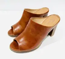 Seven 7 Cognac Brown Mexx Mules Heeled Open Toe Shoes
