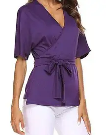 Purple Wrap Tie Front Dolman Sleeve Top Blouse NWT