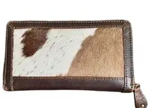 Cowgirl brown leather cowhide horsehair wallet large wallet