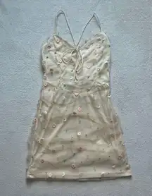 Le lis ˚₊‧꒰ა NWT cream mesh mini dress with flower embroidery ໒꒱ ‧₊˚