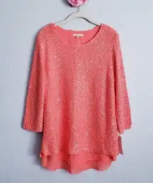 Gibson Latimer Neon Orange Sequin Knit Sweater