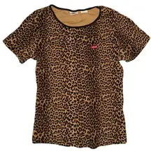 LEVI'S CHEETAH SHIRT SIZE SMALL BROWN BLACK ANIMAL PRINT FITTED BABY TEE RIBBED