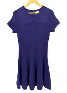 Shoshanna Merino Wool Knit Dress Purple Ribbed Fit & Flare Capsule Wardrobe L