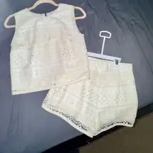 Bebe Cream Eyelet Lace Top and Shorts Set
