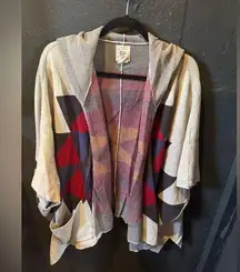 Billabong Cream, Blue and Red Hooded Short Sleeve Cardigan Size Medium