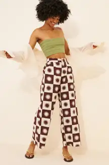 Little Lies Linen Brown & Cream Sun Print Pants S