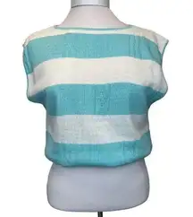 Vintage 80s Union Label Sweater Vest Sleeveless Top Blue and White Stripe SMALL