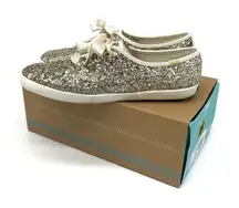 KEDS x KATE SPADE Platinum Glitter Lace Up Sneaker Gold Silver 8.5