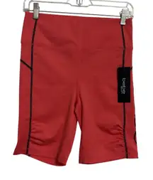 Bebe Sport Hibiscus Contrast Stitch Ruched Pocket Biker Shorts Women's Size M
