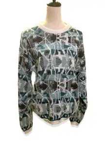 VINTAGE CREW NECK SWEATER 80’s PREP GEOMETRIC DESIGN STYLISH ACADEMIA