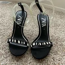 Zara Animal Print Suede Stiletto Heels Zebra European Size 37.