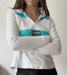 PINK‎ Quarter Zip Pullover Sweatshirt Athletic Long Sleeve Top White Teal xS