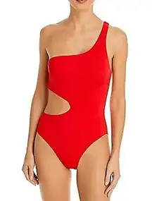 Aqua One Shoulder Cut Out One Piece Swimsuit Red Large L