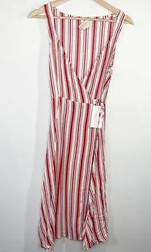 Auguste Femme Riviera Crimson Red White Striped Midi Dress Women's Size 8 NWT