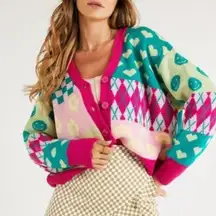 Colorful Patterned Women's Sweater Dopamine Slouchy Oversized Large Print Bright