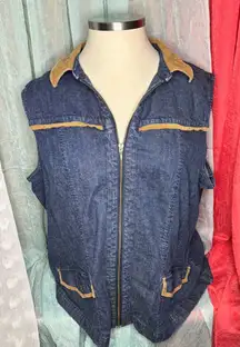 CJ Banks Denim Vest with Tan Accents