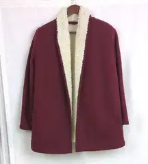LL Bean  Sherpa-Lined Open Front Cardigan In Crimson WOmen's Large