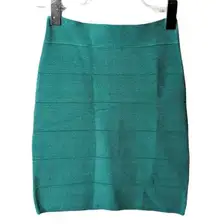 Vintage Y2K BEBE Bandage Mini Skirt Light Turquoise Blue Green Exposed Zipper XS