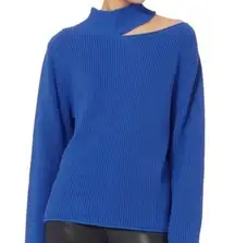 RtA Langley Lagoon Blue Cutout Cotton Turtleneck Sweater - Asymmetrical Knit Top