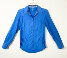 Kuhl women’s blue zip pocket outdoorsy long sleeve button up shirt Size XS
