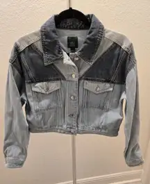 ​Wild Fable S Patchwork Denim Jacket Cropped Two-Tone Light Dark Wash Y2K