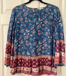 BeachLunchLounge Silky Boho Smocked Blouse‎ Size M