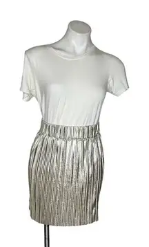 ISABEL MARANT Etoile Delpha Silver Metallic Mini Skirt Micro Pleats Size 34 XS