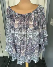 Zac &‎ Rachel Paisley Floral Tiered Ruffle Bell Sleeve Peasant Boho Top