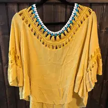 Listicle Gold and Turquoise Gauze Top Sz Lg