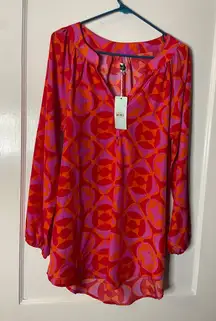 Mud Pie Samantha Sleeve Tunic Azalea Print Red Pink Orange Women's L