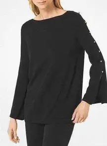 NWT  Cotton and Viscose Button-Sleeve Pullover