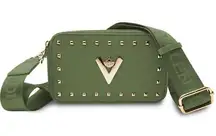 Valentino Orlandi Forest Green V Logo Double Zip Camera Bag Wide Strap