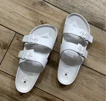 White Two Band Slide Sandals