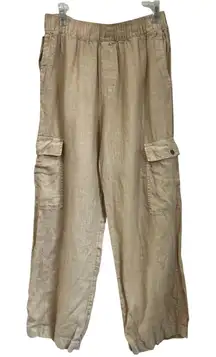 C&C California Linen Cargo Pants Size M Beige Straight Leg Pockets Easy Fit