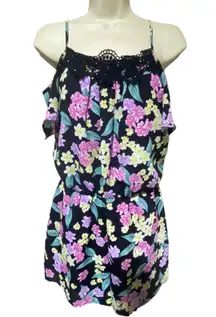 Floral Cold shoulder Romper shorts fully lined black|  brand Indonesia S