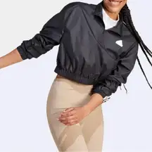 NWT ADIDAS WOMEN FUTURE ICONS WOVEN 1/4 ZIP CROP JACKET BLACK SZ XS