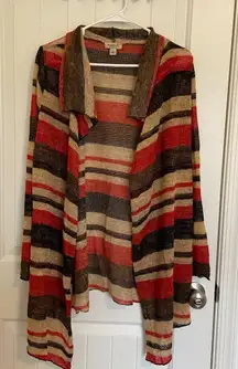 EUC One World women’s orange tan brown knit drapey lightweight cardigan‎ sweater