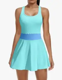 NEW 2 Pc Tennis Dress Built-in Shorts Scalloped Golf Dress Racerback L