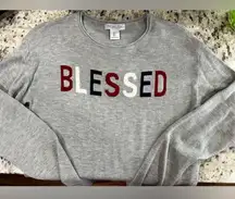 Rachel Zoe Gray 'Blessed' Long Sleeve Sweater forth of July vibes