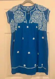 Mexican Aqua Embroidered Mini Dress.      2592