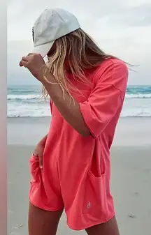 Free People FP Movement Hot Shot Tee Romper Electric Sunset Neon Pink XS NWT