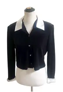 Ronni Nicole By Ouida Vintage Velvet Croppped Button Blouse Satin Collar & Cuffs
