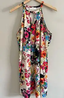 PEACH LOVE CALIFORNIA floral colorful sleeveless shift dress