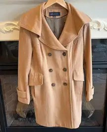 AK Anne Klein Wool Pea Coat Camel Winter Long Womens Small Classic