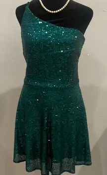 Elegant Green Sequin Dress medium size one strap like new