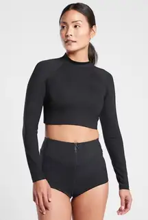 Athleta NWT  North Point Crop Black Long Sleeve Swim Rashguard